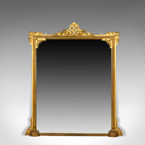 Antique Overmantel Mirror, English Victorian, Wall Giltwood and Gesso Circa 1850