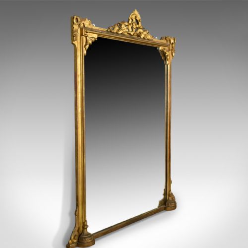 fig 1. Antique Overmantel Mirror, English Victorian, Wall Giltwood and Gesso Circa 1850
