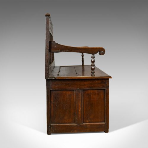 fig 2. Antique Coffer Settle, English, Oak, Hall, Bench, Seat, Circa 1700