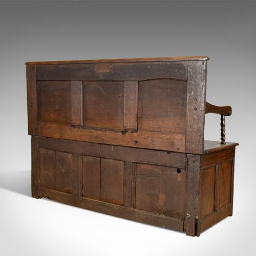 fig 3. Antique Coffer Settle, English, Oak, Hall, Bench, Seat, Circa 1700