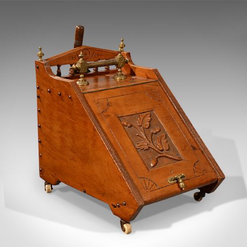 Antique Arts & Crafts Log Bin, Walnut Coal Purdonium, Victorian Fireside C.1860