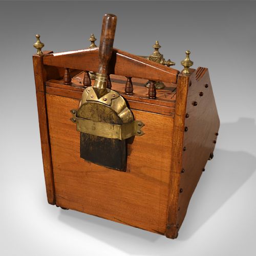 fig 2. Antique Arts & Crafts Log Bin, Walnut Coal Purdonium, Victorian Fireside C.1860
