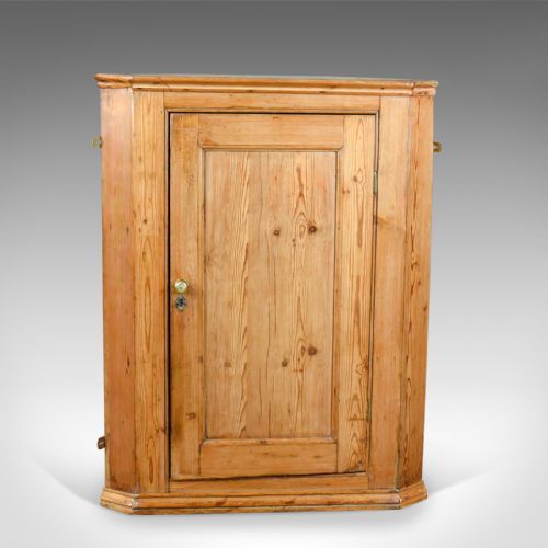 Antique Corner Cabinet, English, Victorian, Pine, Hanging, Cupboard Circa 1880