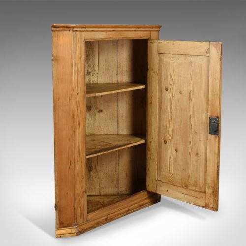 fig 2. Antique Corner Cabinet, English, Victorian, Pine, Hanging, Cupboard Circa 1880