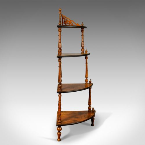fig 1. Antique Whatnot, English, Burr Walnut, Four Tier Corner Display Stand Circa 1880