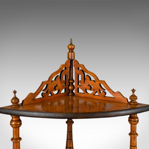 fig 3. Antique Whatnot, English, Burr Walnut, Four Tier Corner Display Stand Circa 1880
