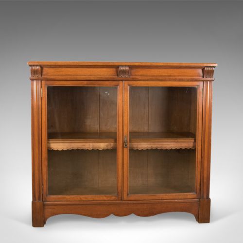 fig 1. Antique Glazed Bookcase, Victorian, English, Display Cabinet, Walnut, Circa 1880