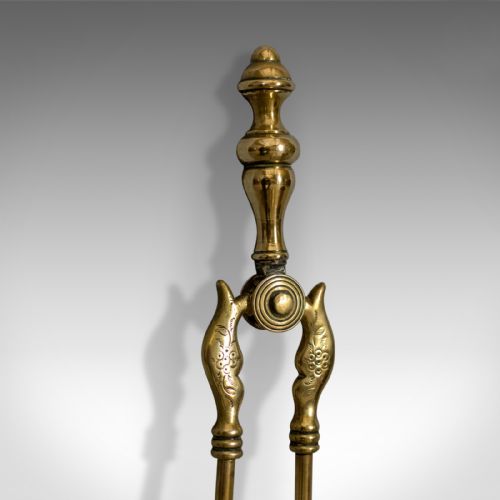 fig 1. Antique Coal Scuttle, Brass Fireside Log Bin, Companion Tools English Circa 1900
