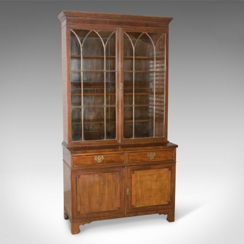 Antique Bookcase, Georgian Mahogany Display Cabinet Gothic Overtones Circa 1800