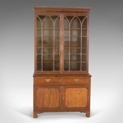 fig 1. Antique Bookcase, Georgian Mahogany Display Cabinet Gothic Overtones Circa 1800