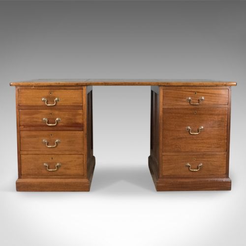 fig 2. Antique Pedestal Desk, Large, English, Mahogany, George V, Circa 1915
