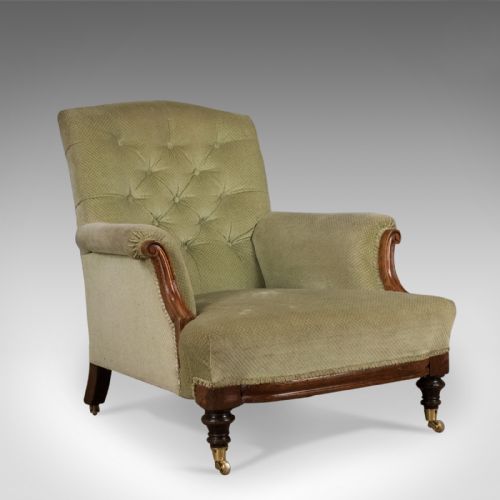 Antique Armchair, English, Victorian, Button Back, Club Chair, Circa 1890