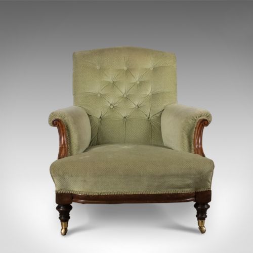 fig 1. Antique Armchair, English, Victorian, Button Back, Club Chair, Circa 1890