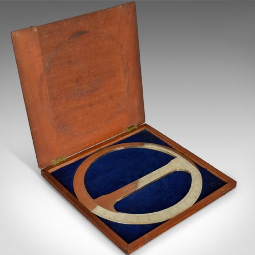Cased Antique Protractor, 360 Degree Scientific Instrument Navigation Circa 1900
