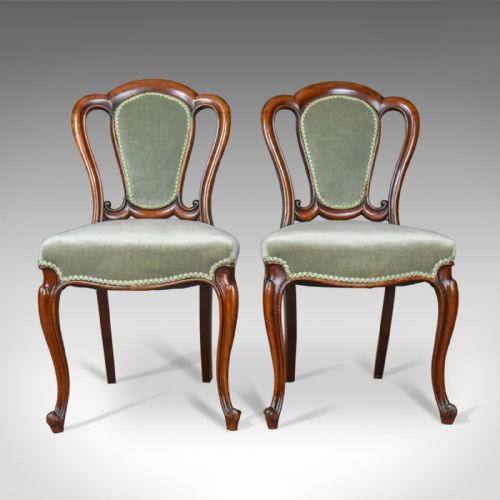 Pair of Antique Chairs, English, Victorian, Dining, Side, Mahogany, Circa 1840