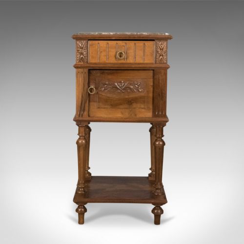 fig 1. Antique Bedside Cabinet, Victorian Marble Top Pot Cupboard, Walnut Circa 1900