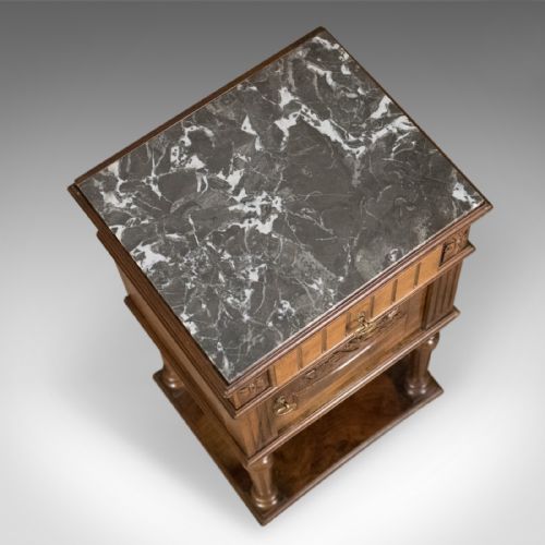 fig 3. Antique Bedside Cabinet, Victorian Marble Top Pot Cupboard, Walnut Circa 1900