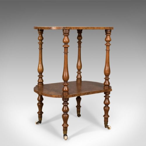 Antique Side Table, English, Victorian, Two Tier, Burr Walnut Circa 1870