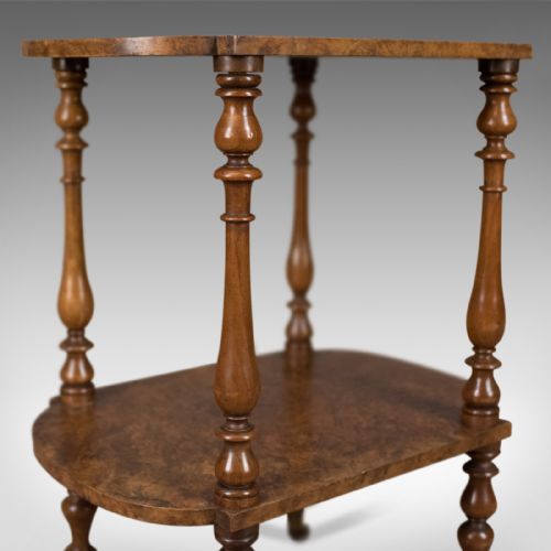 fig 1. Antique Side Table, English, Victorian, Two Tier, Burr Walnut Circa 1870