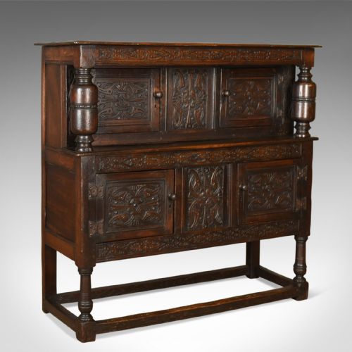 Antique Court Cupboard, Georgian English Oak Sideboard Jacobean Taste Circa 1800
