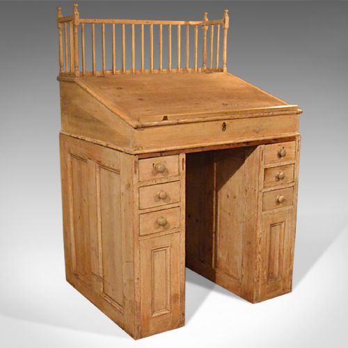 Antique Clerks Desk, English, Victorian Pine Bureau Late 19th Century Circa 1900