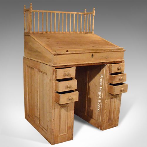 fig 1. Antique Clerks Desk, English, Victorian Pine Bureau Late 19th Century Circa 1900