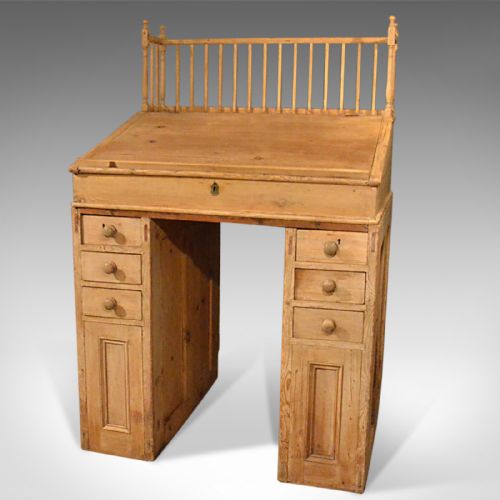 fig 2. Antique Clerks Desk, English, Victorian Pine Bureau Late 19th Century Circa 1900