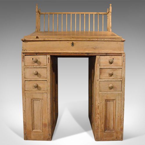 fig 4. Antique Clerks Desk, English, Victorian Pine Bureau Late 19th Century Circa 1900