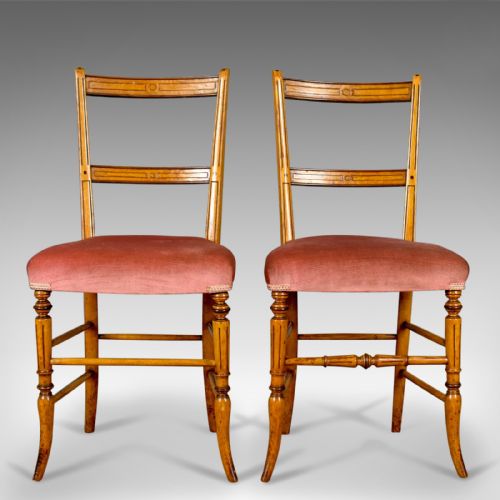 Pair of Antique Chairs, Upholstered, Victorian, English, Walnut, Side Circa 1880