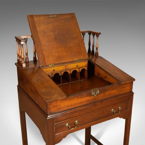 fig 4. Antique Clerks Writing Desk, English, Victorian, Mahogany Tall Bureau Circa 1870