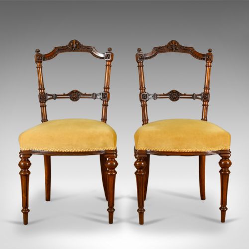 Pair of Antique Chairs, English, Walnut, Aesthetic Period, Side, Circa 1880