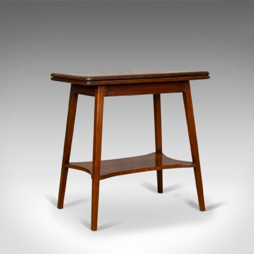 Antique Games Table, English, Fold-over, Side, Mahogany, Satinwood Circa 1900