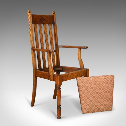 fig 4. Pair of Antique Armchairs, Arts & Crafts, Liberty-esque, Oak, Carver, Circa 1910
