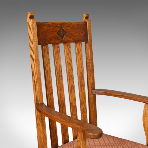 fig 5. Pair of Antique Armchairs, Arts & Crafts, Liberty-esque, Oak, Carver, Circa 1910