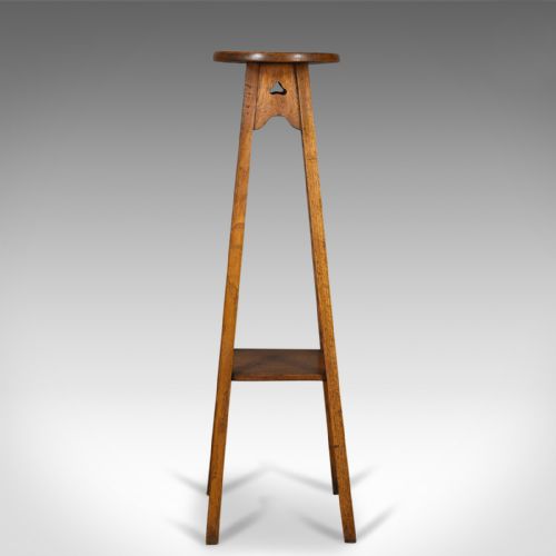 Antique Plant Stand, Arts & Crafts, Torchere, Liberty Taste, Oak, Circa 1910