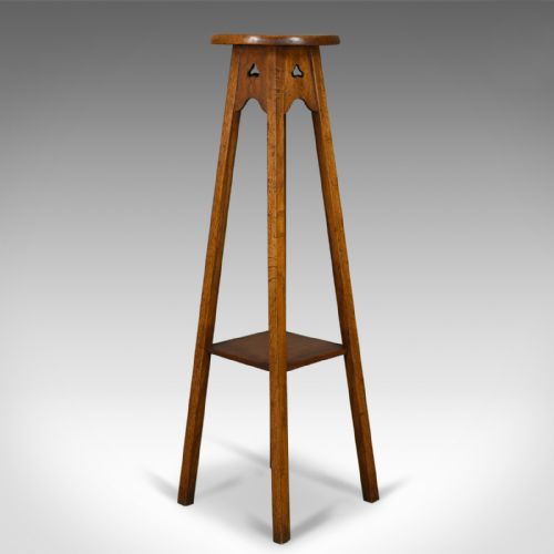 fig 1. Antique Plant Stand, Arts & Crafts, Torchere, Liberty Taste, Oak, Circa 1910