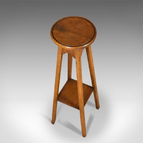 fig 2. Antique Plant Stand, Arts & Crafts, Torchere, Liberty Taste, Oak, Circa 1910