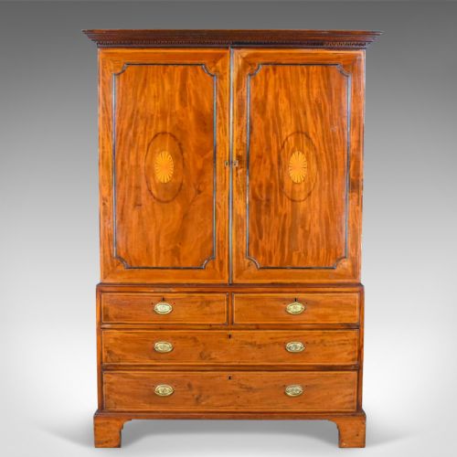 fig 1. Antique Linen Press, English, Georgian, Housekeeper's Cupboard, Circa 1780