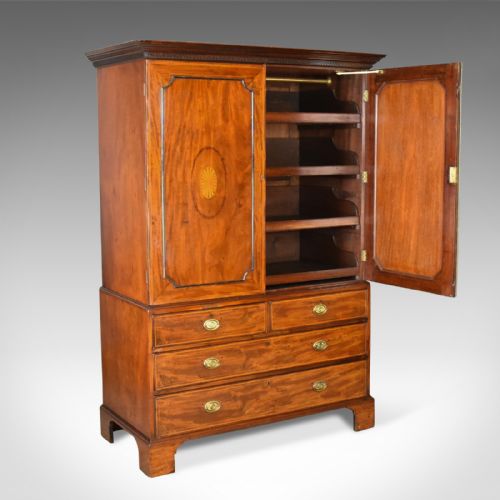 fig 2. Antique Linen Press, English, Georgian, Housekeeper's Cupboard, Circa 1780