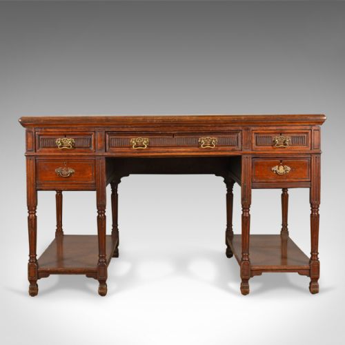 fig 1. Antique Open Pedestal Desk, English Walnut, W Walker and Sons, London Circa 1870