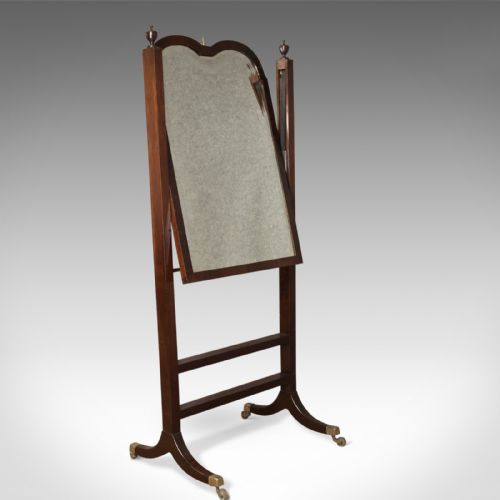 Antique Cheval Mirror, English, Regency, Tilting, Dressing, Mahogany Circa 1820