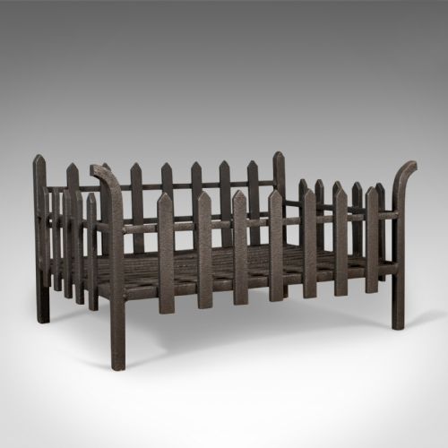 Large Antique Fire Basket, English, Victorian Fireplace Iron Grate, Circa 1900