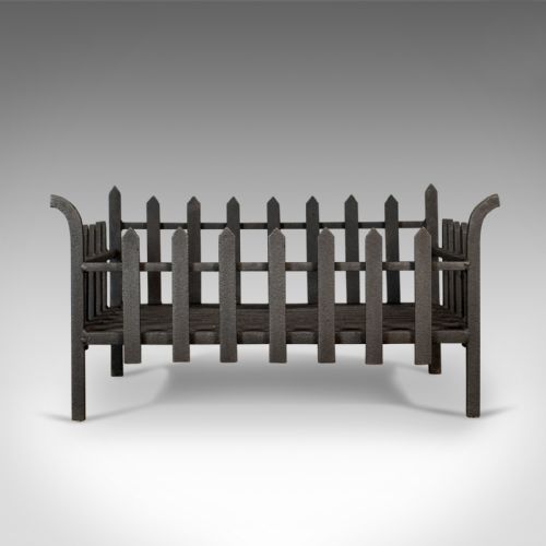 fig 1. Large Antique Fire Basket, English, Victorian Fireplace Iron Grate, Circa 1900