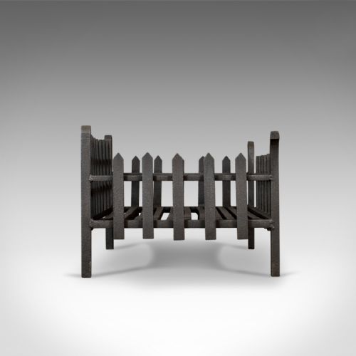fig 2. Large Antique Fire Basket, English, Victorian Fireplace Iron Grate, Circa 1900