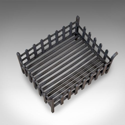 fig 3. Large Antique Fire Basket, English, Victorian Fireplace Iron Grate, Circa 1900