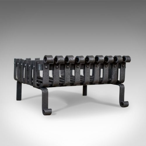 Antique Fire Basket, Victorian Fireplace Grate, Iron Circa 1900