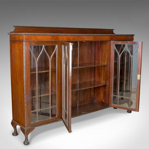 fig 3. Antique Glazed Bookcase, Long, Edwardian, Mahogany, Cabinet, Gothic Circa 1910