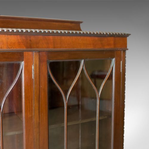 fig 4. Antique Glazed Bookcase, Long, Edwardian, Mahogany, Cabinet, Gothic Circa 1910