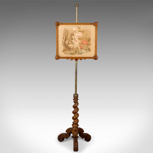 fig 1. Antique Pole Screen, English, Victorian, Needlepoint, Tapestry Panel Circa 1860