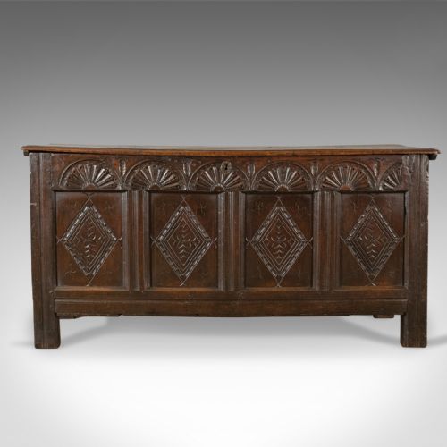 fig 2. Antique Coffer, Large, English Oak, Joined Chest, Charles II Trunk, Circa 1680